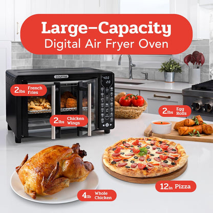 Gourmia Toaster Oven Air Fryer Combo 17 cooking presets 1700W french door digital air fryer oven