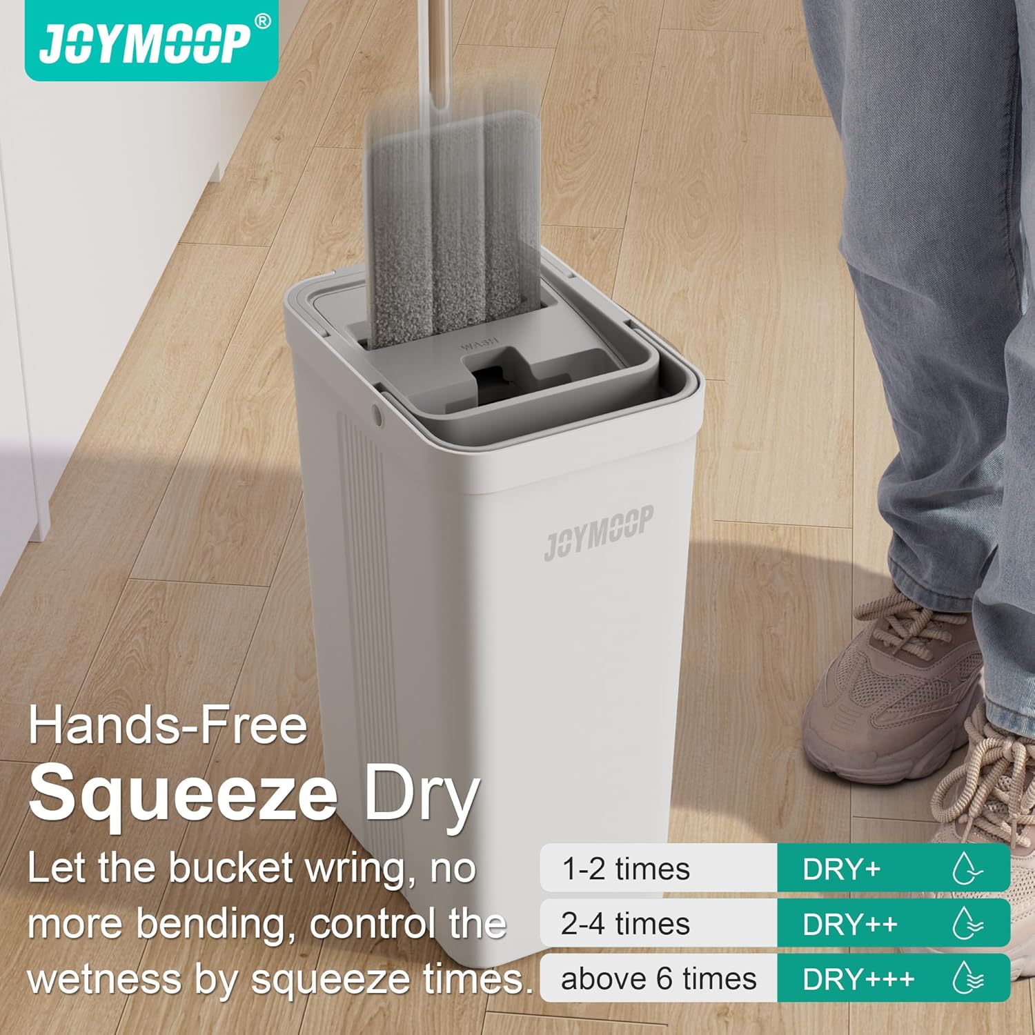 JOYMOOP Hands-Free Self-Cleaning Microfiber Mop and Bucket with Wringer Set for Home, Mops for