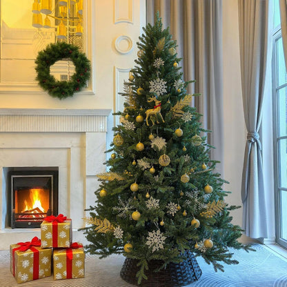 9 FT Artificial Christmas Tree with 3529 PE&PVC Mixed Branch Tips, Unlit Hinged Premium Spruce Fake