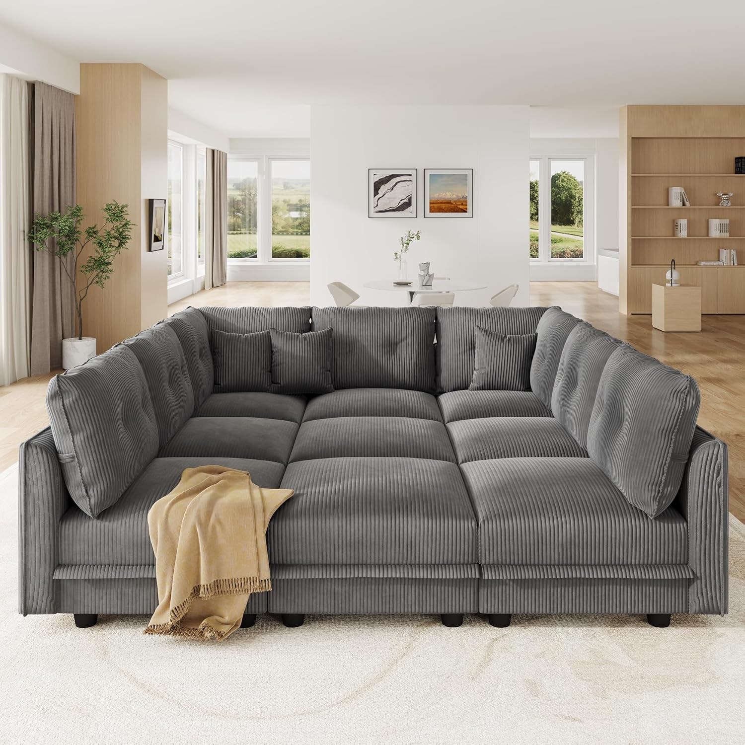 LLappuil Modular Sectional Sofa with Storage Seats, Corduroy Convertible Modular U Shaped Sectional
