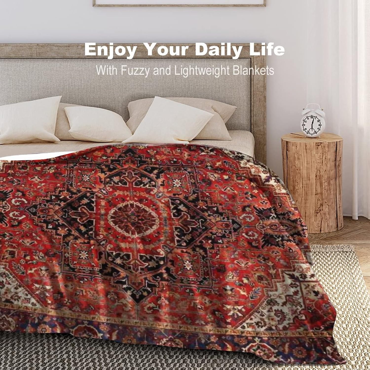 Heriz Antique Vintage Boho Persian Carpet Flannel Fleece Throw Blankets 50"X40" Lightweight Fluffy