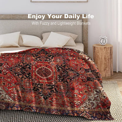 Heriz Antique Vintage Boho Persian Carpet Flannel Fleece Throw Blankets 50"X40" Lightweight Fluffy