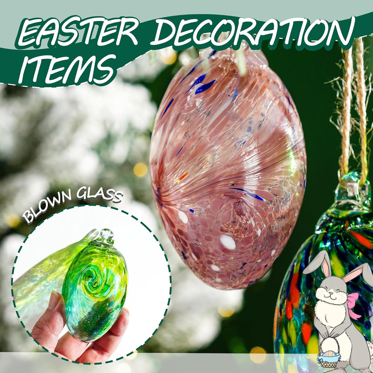 6PCS Hand Blown Glass Egg Ornaments Colorful Hanging Witch Balls Gazing Ball Friendship Ball Decor