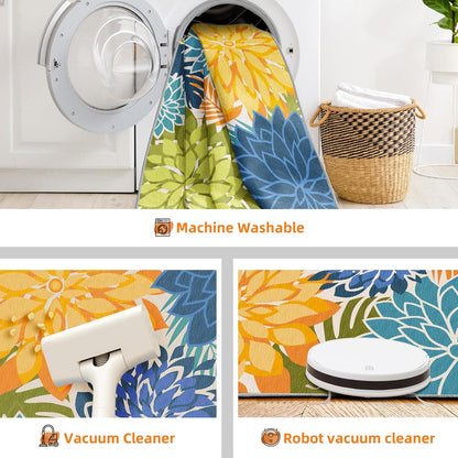 Indoor Outdoor Area Rug Washable Multicolored Patio Rug Tropical Botanical Modern Floral Indoor