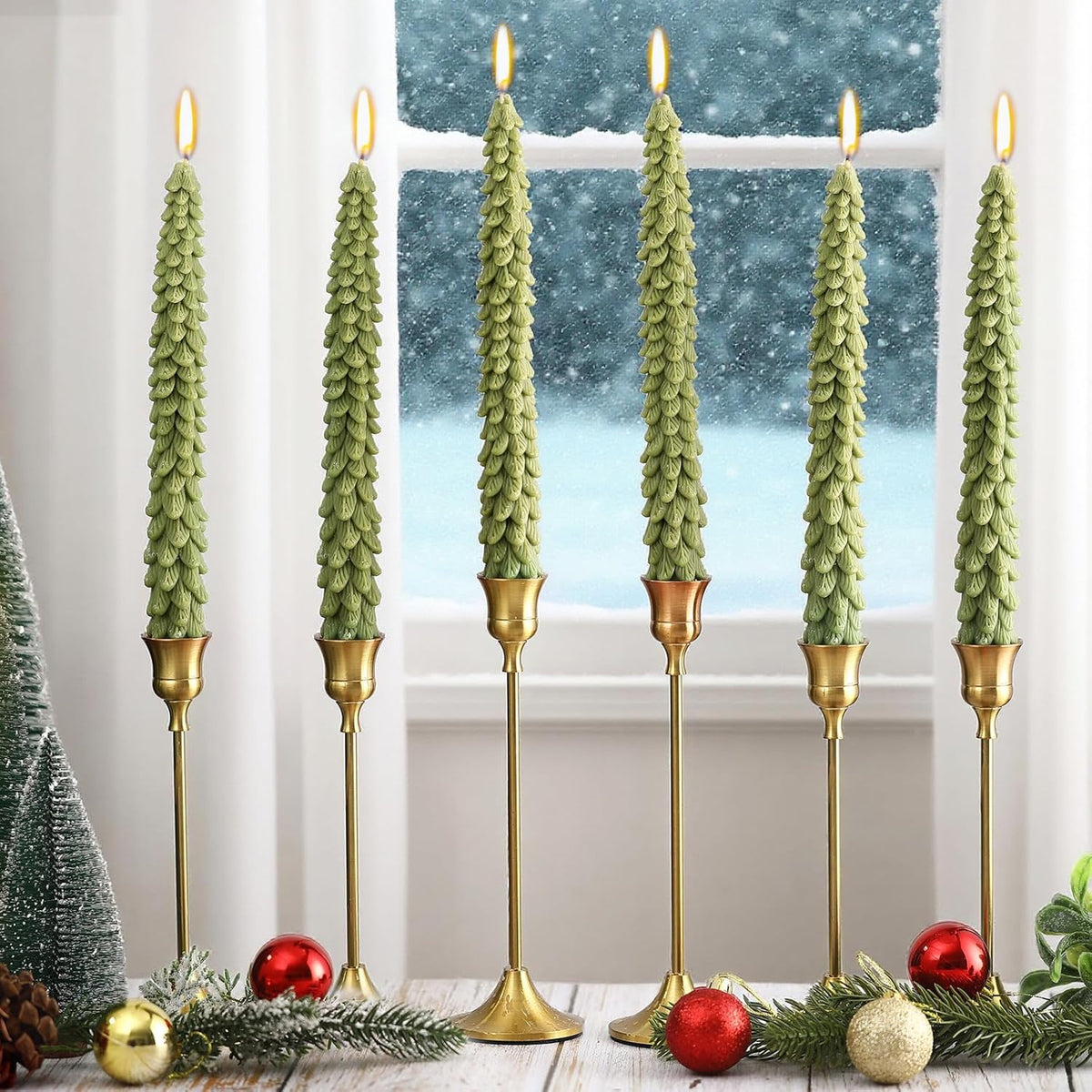 6 Pcs Christmas Tree Shaped Candles Xmas Wax Scented Candles Dark Green Decorative Christmas Tree