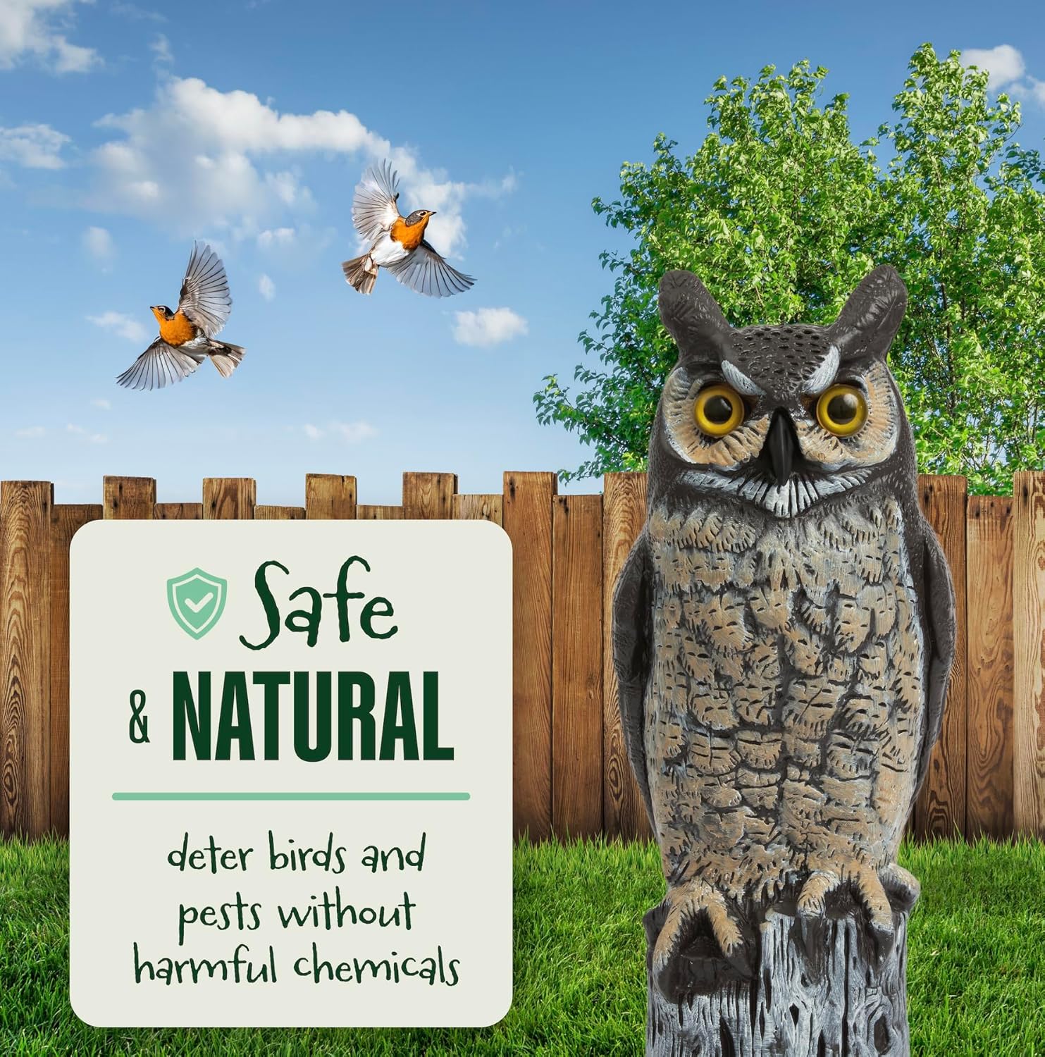 Dalen Large Fake Owl Decoy to Scare Birds Away - Garden Scarecrow Provides Natural Pest Control