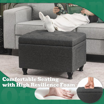 Ottoman with Storage 24'' Storage Ottomans Linen Fabric Ottoman Footstools Small Upholstered Foot
