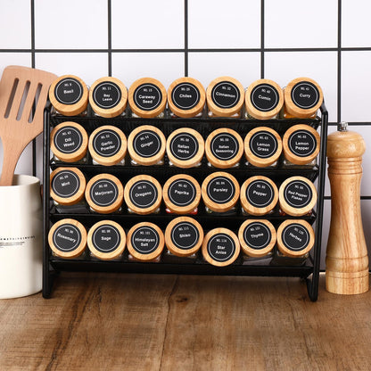 DIMBRAH Spice Jars with Label-4oz 36Pcs, Glass Spice Jars with Bamboo Lids, Container Set with