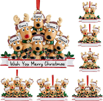 Personalized Deer Christmas Ornaments 2025 Family of 2,3,4,5,6,7,8 Custom Name Reindeer Xmas