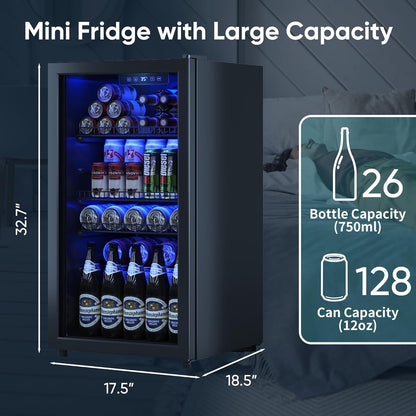 Beverage Fridge, 130 Can Mini Fridge With Glass Door, Beverage Cooler Refrigerator, Wine Drink Beer
