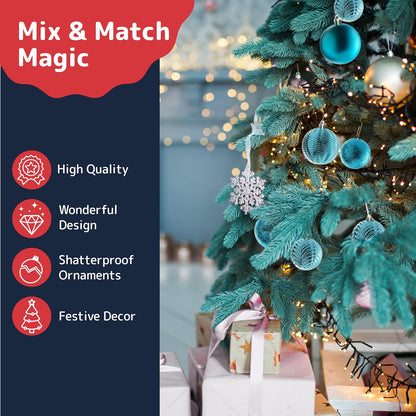 Prextex Christmas Tree Ornaments - Blue Christmas Ball Ornaments Set for Christmas, Holiday, Wreath
