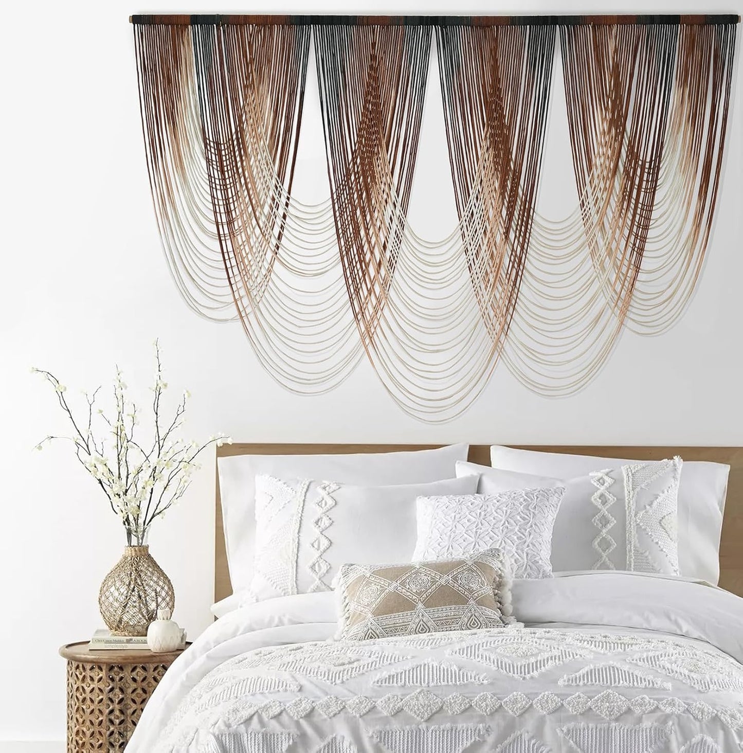 IOWER Macrame Wall Hanging Brown Dip-Dyed Large Macrame Wall Decor For Living Room Boho Fiber Art