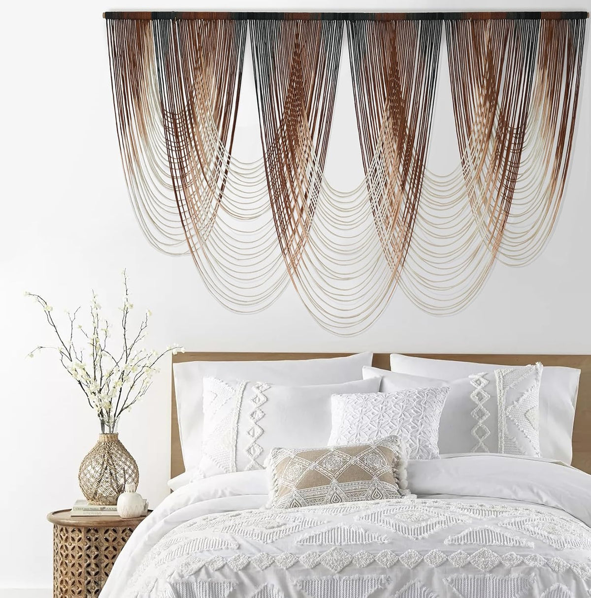 IOWER Macrame Wall Hanging Brown Dip-Dyed Large Macrame Wall Decor For Living Room Boho Fiber Art