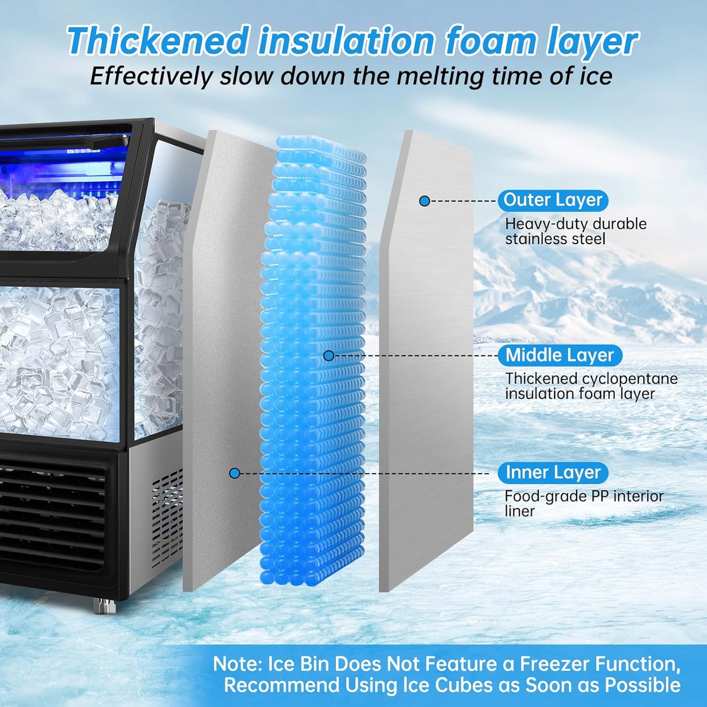 Ice Machine Commercial Ice Maker Machine, 450 Lbs /24H, 200 lbs Bin, Under Counter Built-in or
