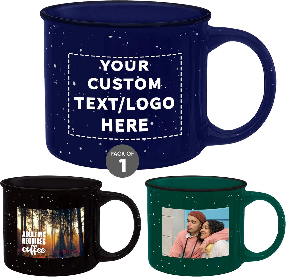 DISCOUNT PROMOS Custom Ceramic Campfire Coffee Mugs 13 oz. Set of 1, Personalized Bulk Pack