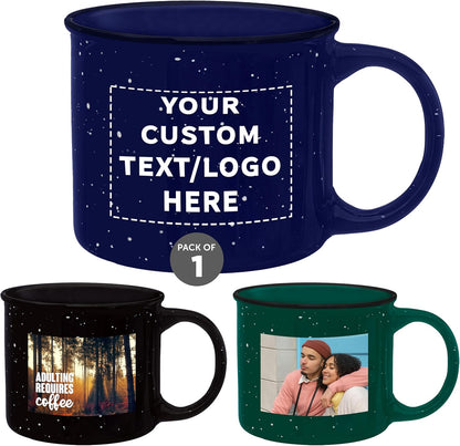 DISCOUNT PROMOS Custom Ceramic Campfire Coffee Mugs 13 oz. Set of 1, Personalized Bulk Pack