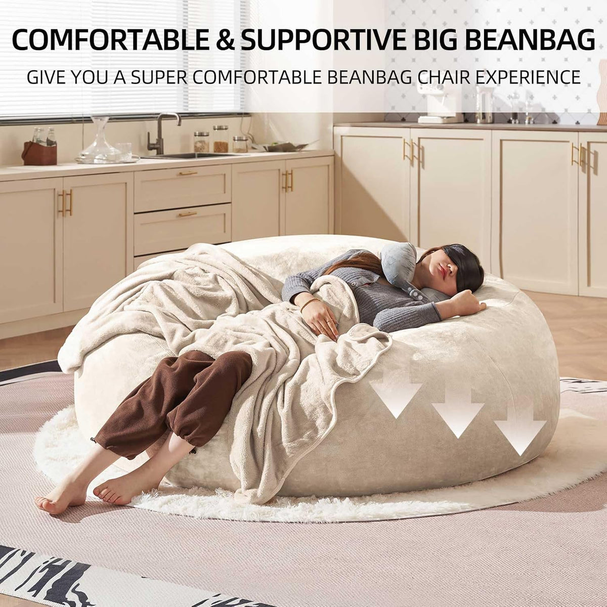 Bean Bag Chair 5Ft, Memory Foam Filled, Large Beanbag Chairs for Adults and Teens, Soft Sofa with