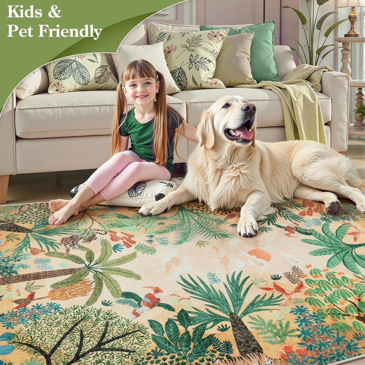 LIVEBOX Boho 8x10 Area Rugs for Living Room, Washable Soft Jungle Animal Print Rug for Bedroom