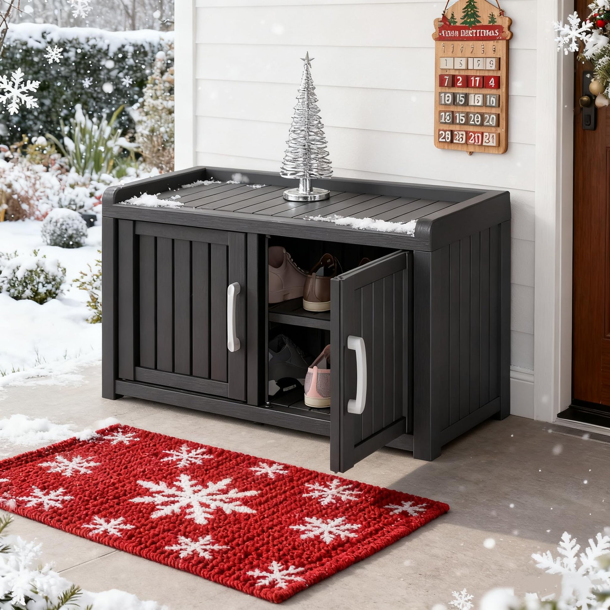 KAMABOKO Outdoor Shoe Storage Cabinet, Waterproof UV-Resistant Entryway Storage Bench Indoor