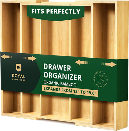 ROYAL CRAFT WOOD Luxury Bamboo Kitchen Drawer Organizer - Silverware Organizer - Utensil Holder and