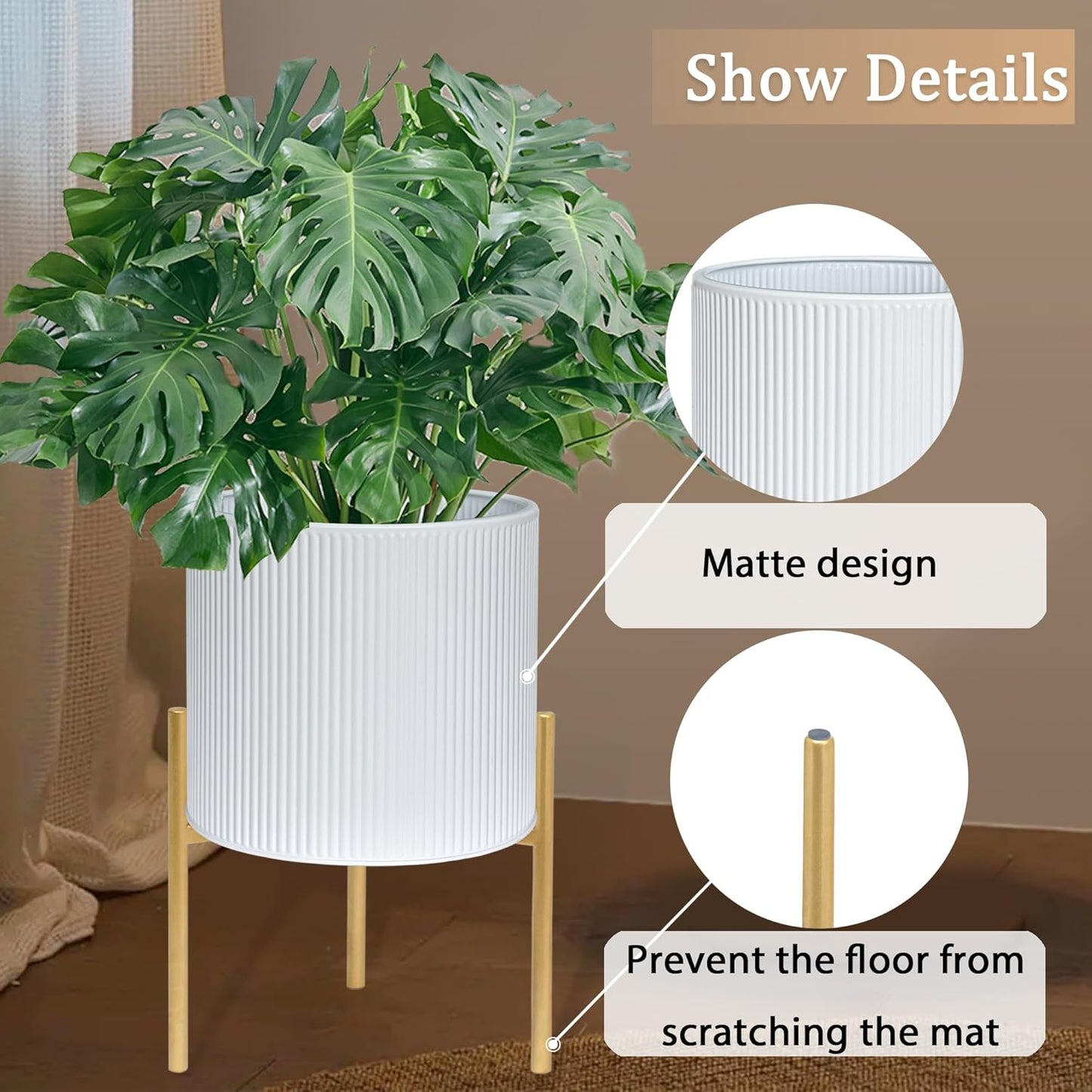 ARNIS Modern Planter Pots, Set of 2 Round Large Planters with Stand, Decorative Floor Planters
