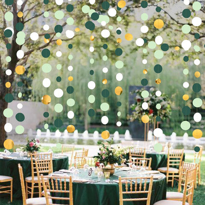 46 Ft Sage Green Gold Party Decorations Polka Dots Garlands Hanging Paper Circle Dots Streamer for