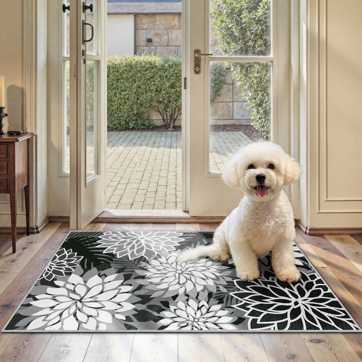 Area Rug 2x3 Black White Washable Entry Small Rug Multicolored Tropical Botanical Modern Floral