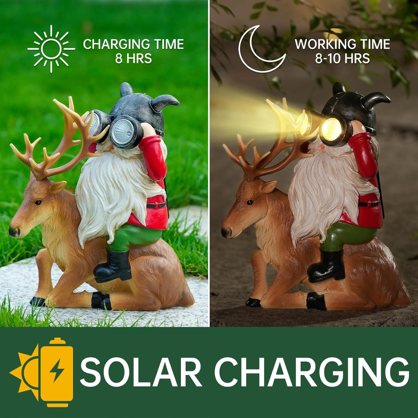 Garden Gnome Statues Resin Gnome Sitting On Deer Statues Solar Lights Outdoor Telescope Gnome Gifts