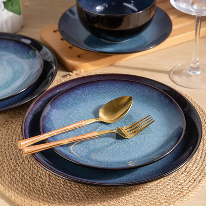 LERATIO Ceramic Dinnerware Sets for 4,Stoneware Coupe Plates and Bowls Sets,Highly Chip and Crack