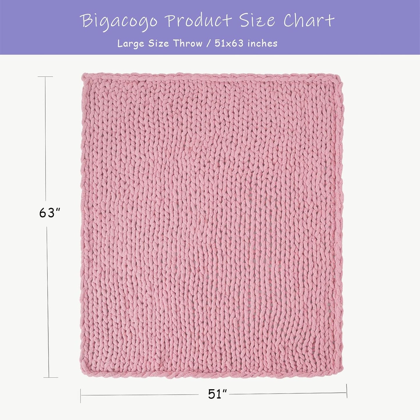 Bigacogo Chunky Knit Throw Blanket for Couch, 51x63 inches, 100% Hand Knitted with Thick Jumbo