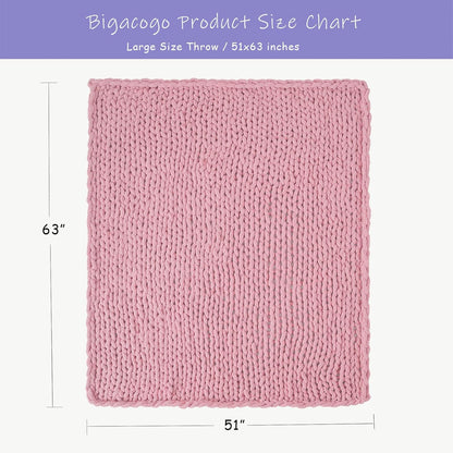 Bigacogo Chunky Knit Throw Blanket for Couch, 51x63 inches, 100% Hand Knitted with Thick Jumbo