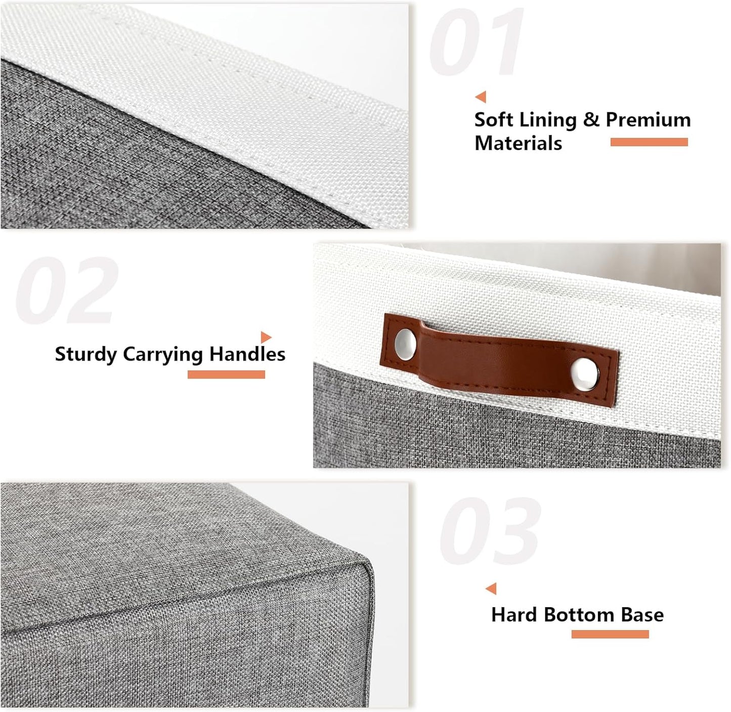 DULLEMELO Large Storage Baskets, Fabric Storage Basket with Leather Handles for Shelves Closet