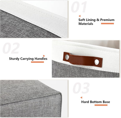 DULLEMELO Large Storage Baskets, Fabric Storage Basket with Leather Handles for Shelves Closet