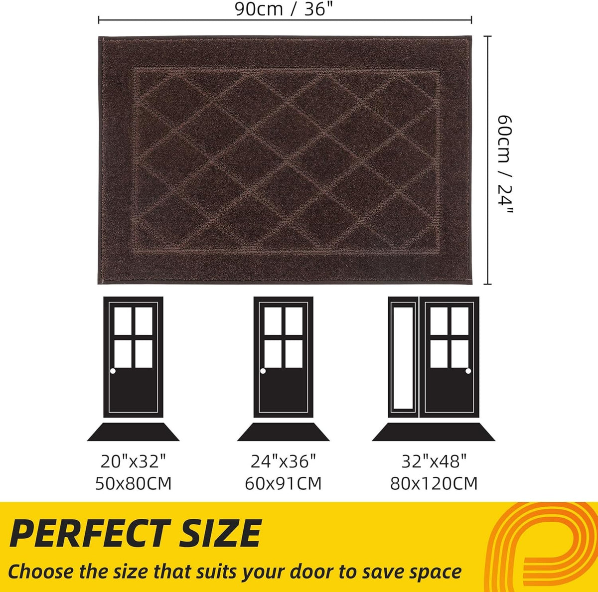 JSEI Dirt Trapper Door Mat 24"x36", Non-Slip Washable Entryway Mats, Dog Door Mat, Stain Resistant
