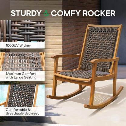 Idzo Wood Wicker Rocking Chair, 400 lbs Capacity, Durable Eucalyptus Wood, Natural Finish