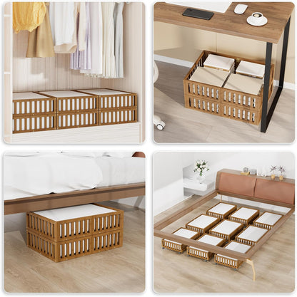 Bamboo Under Bed Storage with Wheels (2-Pack) – Rolling Underbed Shoe Organizer Box for Shoes
