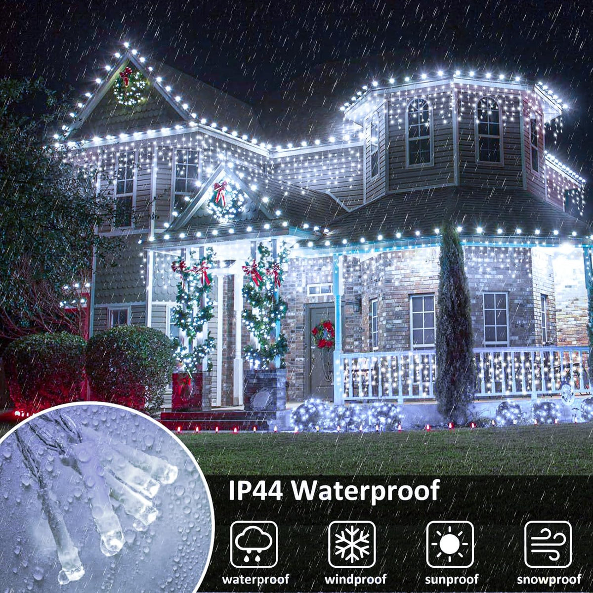 Icicle Christmas Lights, 98FT 1216 LED Icicle Lights for Outside with 228 Drops, 8 Modes Waterproof