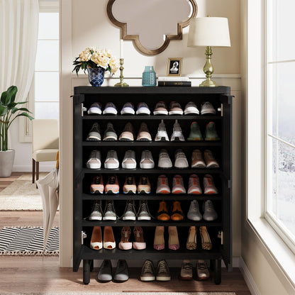 Tribesigns 6-Tier Shoe Cabinet with Shutter Doors, Large Wooden Shoe Organizer Rack with Adjustable