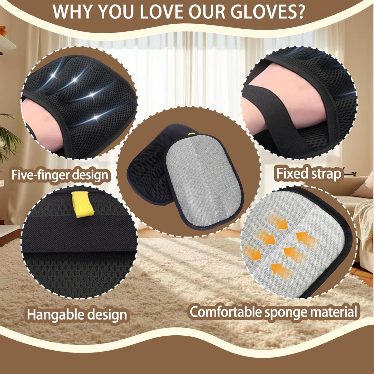 Upgraded Pet Hair Remover Glove - Reusable Electrostatic Five-Finger Gloves for Cat/Dog Hair