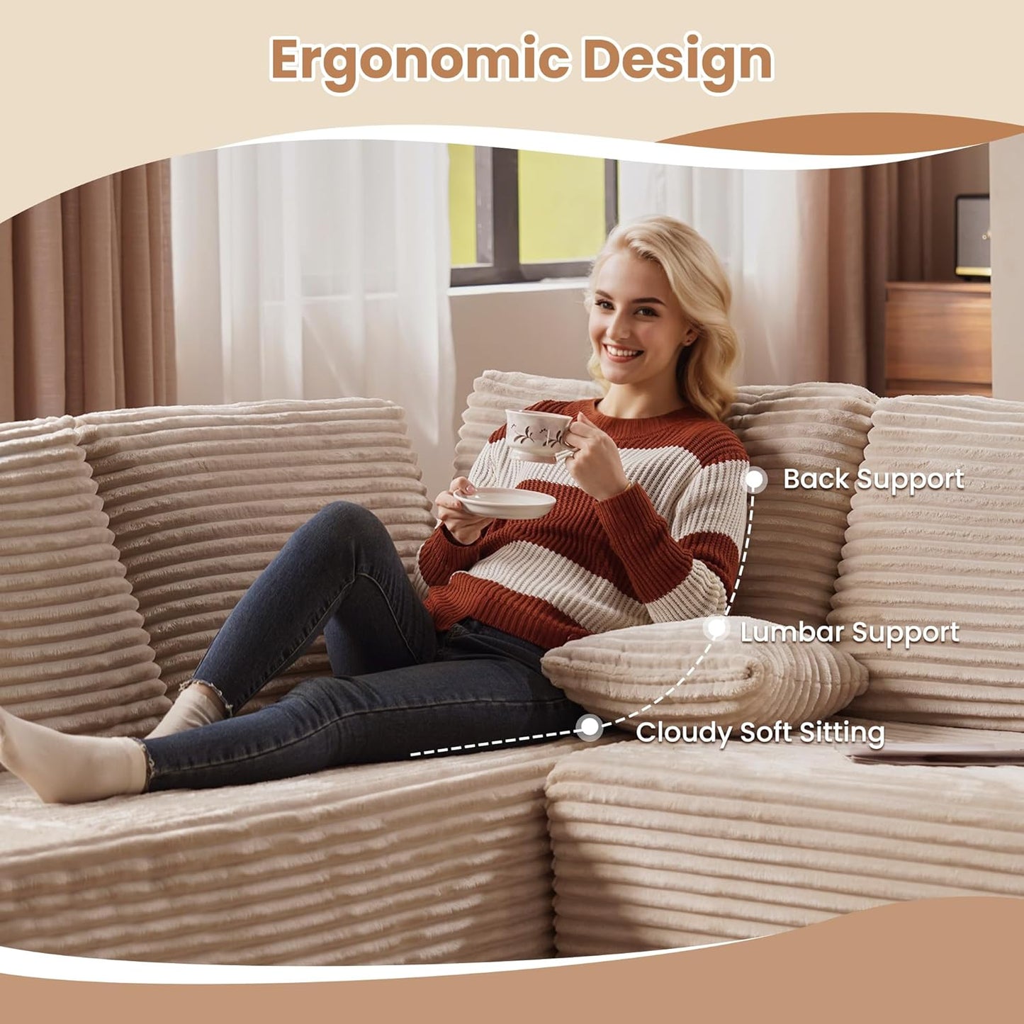 HOOOWOOO Cloud Sectional Couches for Living Room,Modular Sectional Sofa No Assembly,136X110 Inch