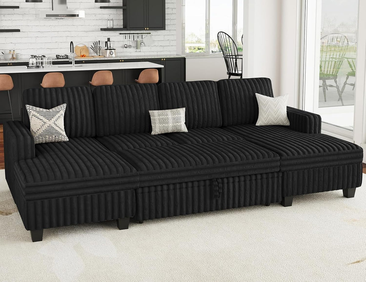 Belffin Modular Sectional Sleeper Sofa with Pull Out Couch Bed Corduroy Double Chaise with Storage