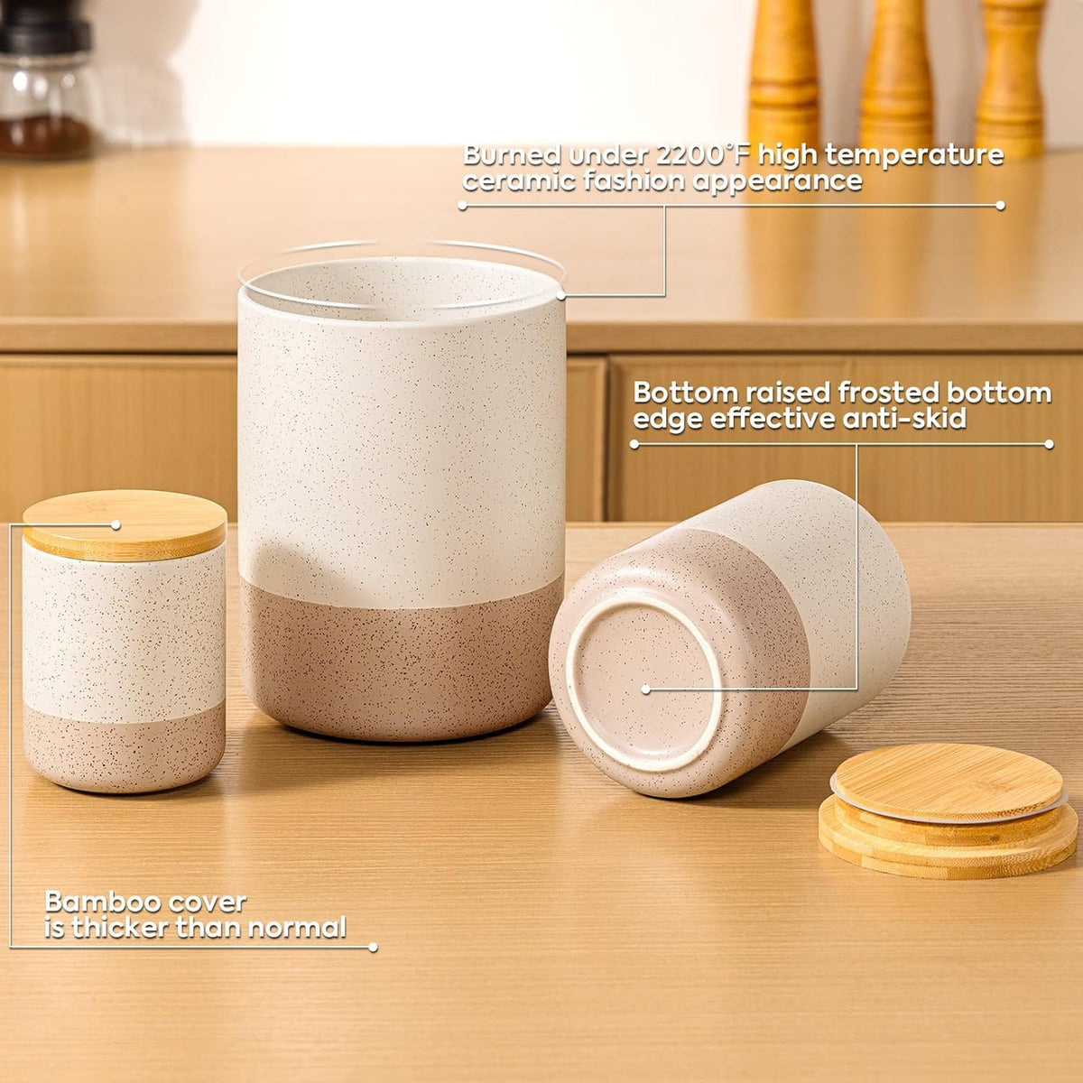 Yangbaga Canister Sets for Kitchen Counter, 80/40/20 OZ Large Ceramic Food Storage Jars with