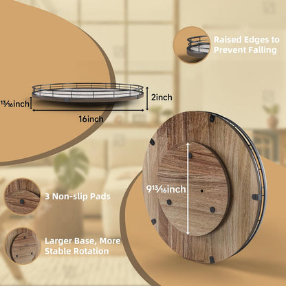 Acacia Wood 16" Lazy Susan Turntable Organizer for Table Top, Farmhouse Large Round Lazy Susan for