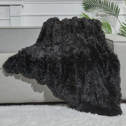 GONAAP Fuzzy Faux Fur Throw Blanket Black Super Soft Cozy Plush Fuzzy Shaggy Blanket for Couch Sofa