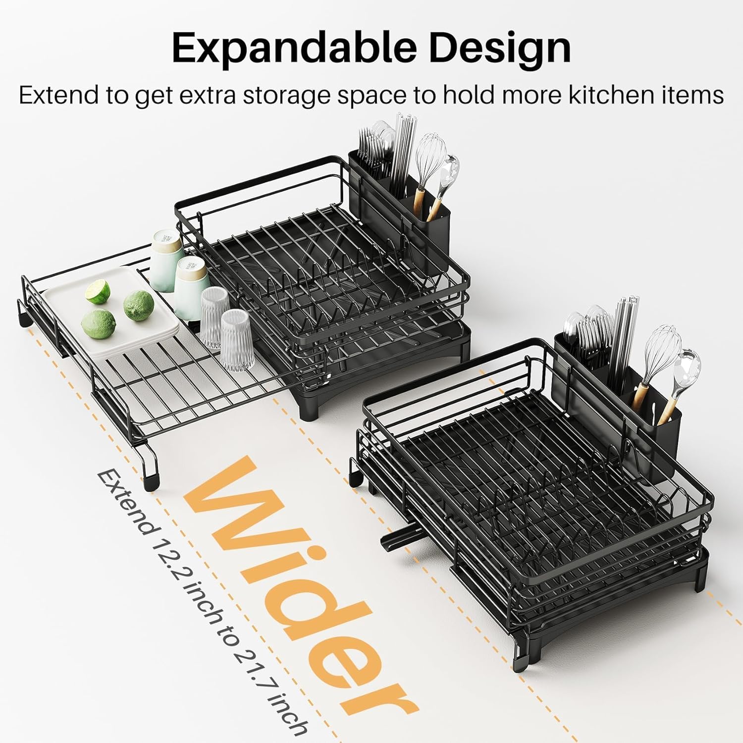 Dish Drying Rack - Extendable Dish Rack, Large Sink Drying Dish Drainer for Kitchen Counter