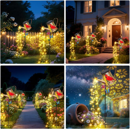 Solar Lights Outdoor Decorative, 39.4'' Metal Solar Watering Can Lights with Red Cardinal