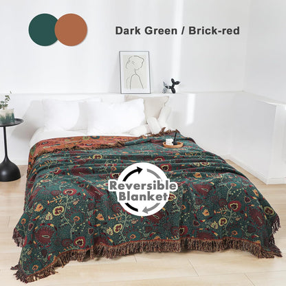 MSGKV Boho Throw Blanket for Couch and Sofa Cotton Blankets for Living Room Bedroom Reversable