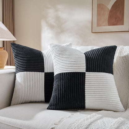 Fancy Homi Set of 2 Black White Decorative Throw Pillow Covers 20x20 Inch for Living Room Couch Bed