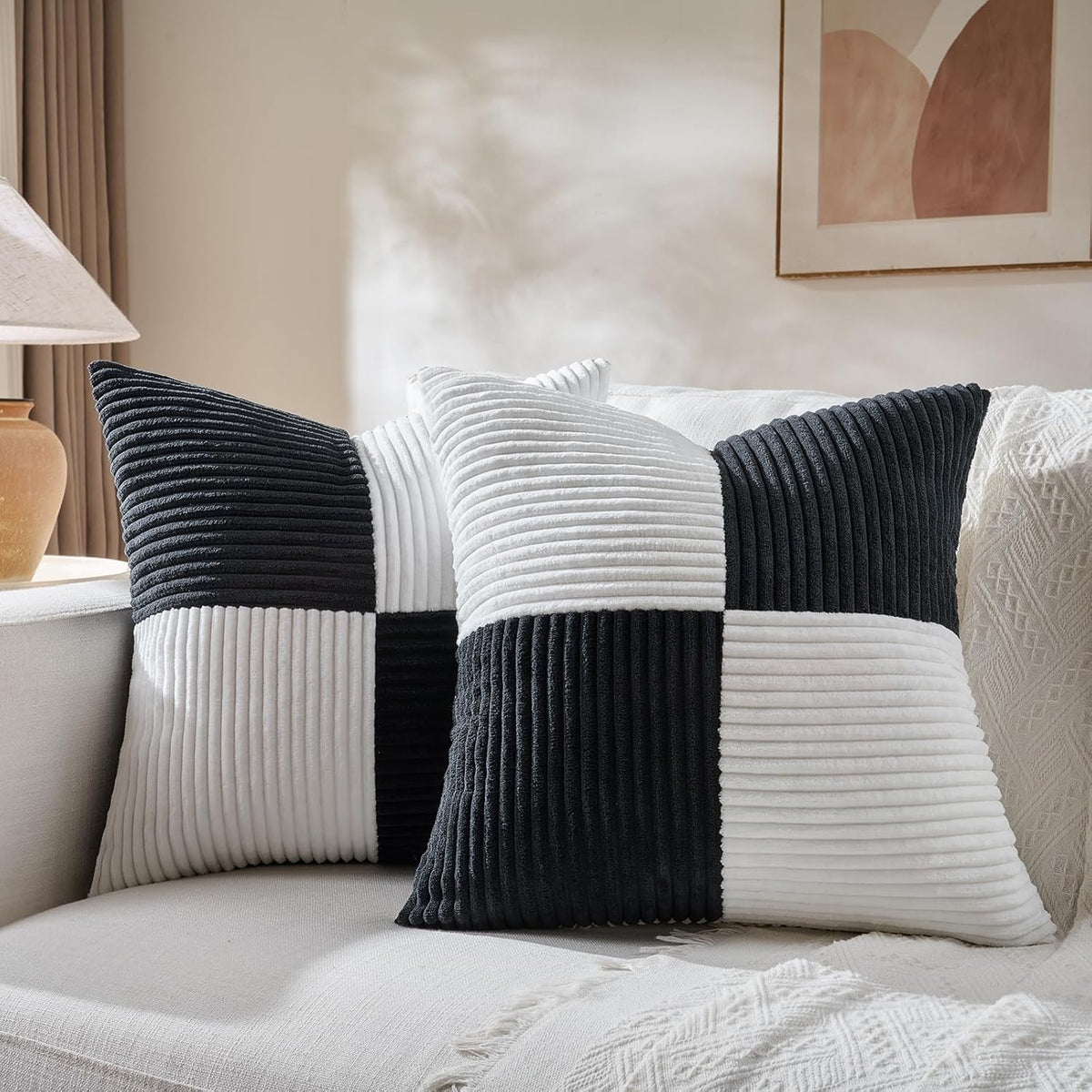 Fancy Homi Set of 2 Black White Euro Decorative Throw Pillow Covers 28x28 Inch for Bedroom Couch