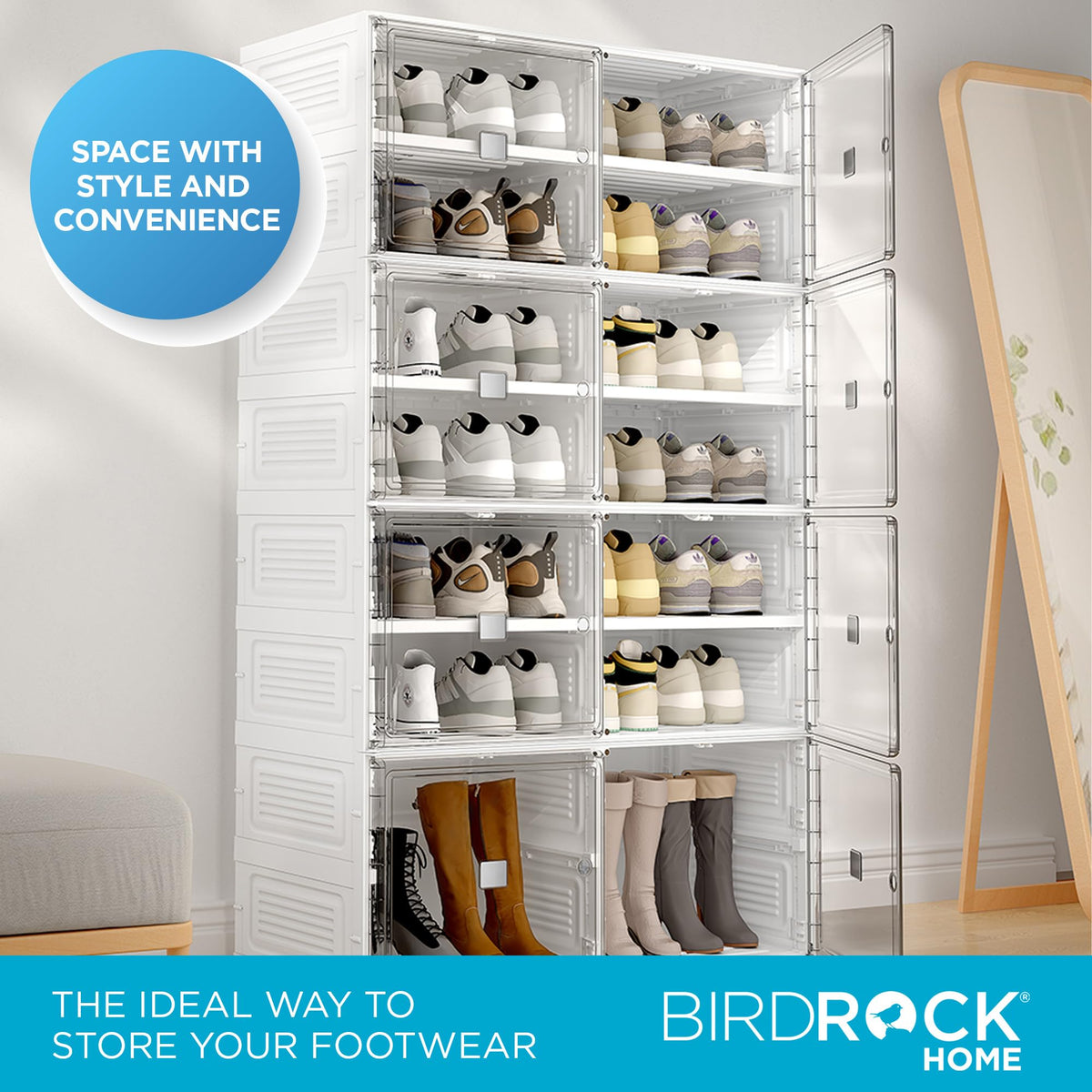 BIRDROCK HOME Shoe Rack for Closet Floor | 7 Tiers Freestanding Storage Cabinet w/ 12 Wide/Small
